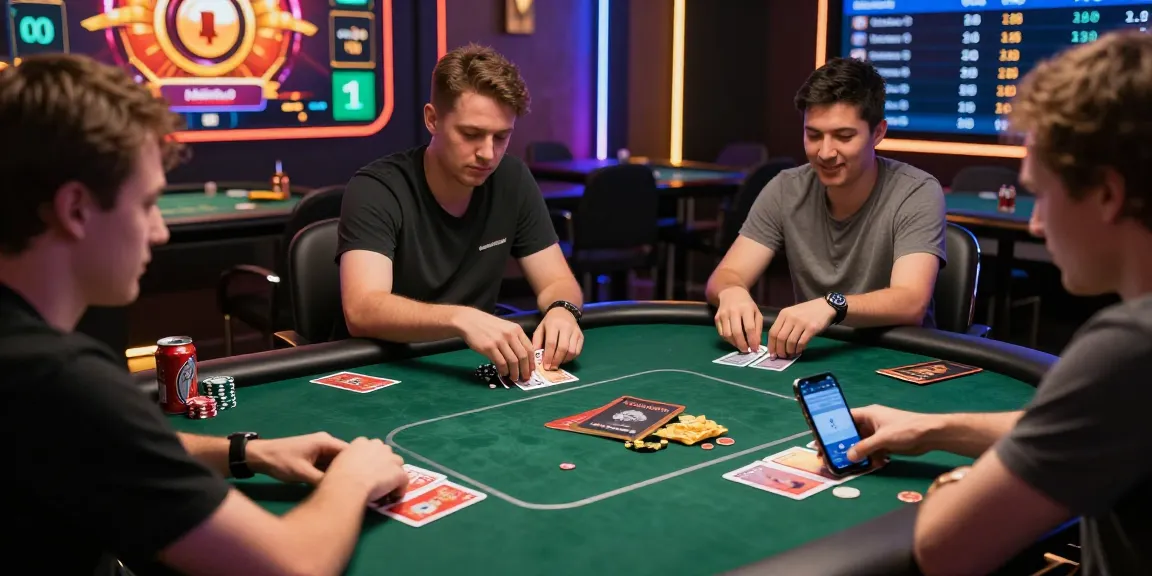 Agen Poker Online players engaged at virtual tables, with animated cards and prizes visible in a vibrant gaming environment.