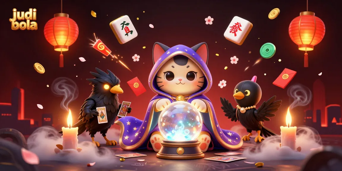 Engage in judi bola with a vibrant 3D illustration featuring mystical characters and rich game elements.