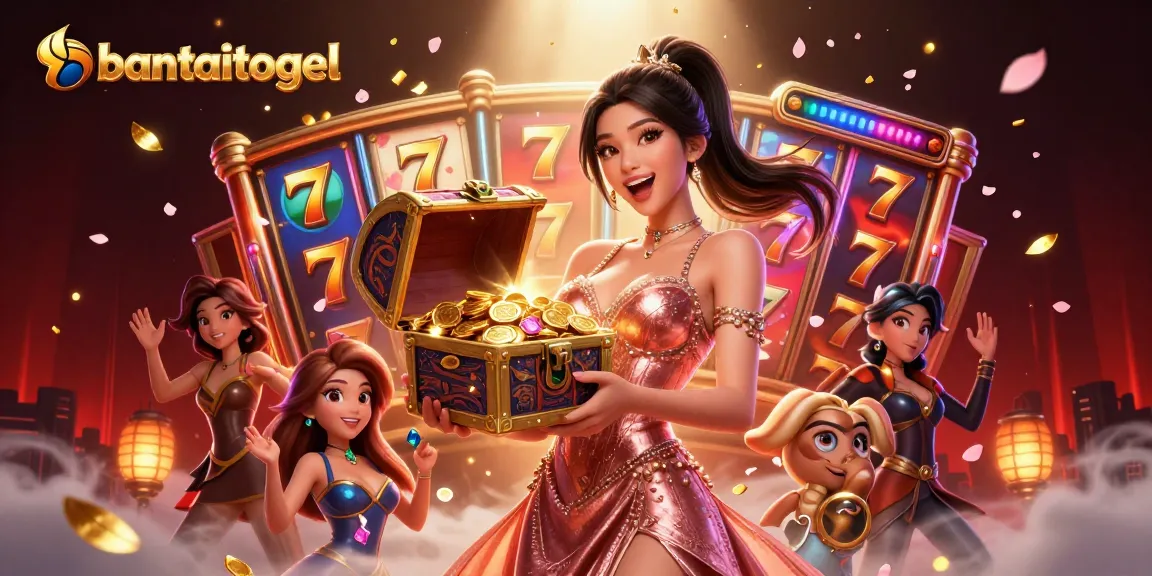 Engage with bantaitogel's exciting slot experience through a vibrant treasure chest illustration.