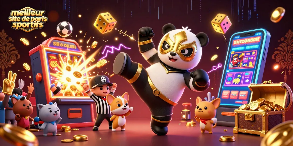 Jouez sur le meilleur site de paris sportifs avec un panda cascadeur et un chihuahua arbitre entourés de gains spectaculaires.