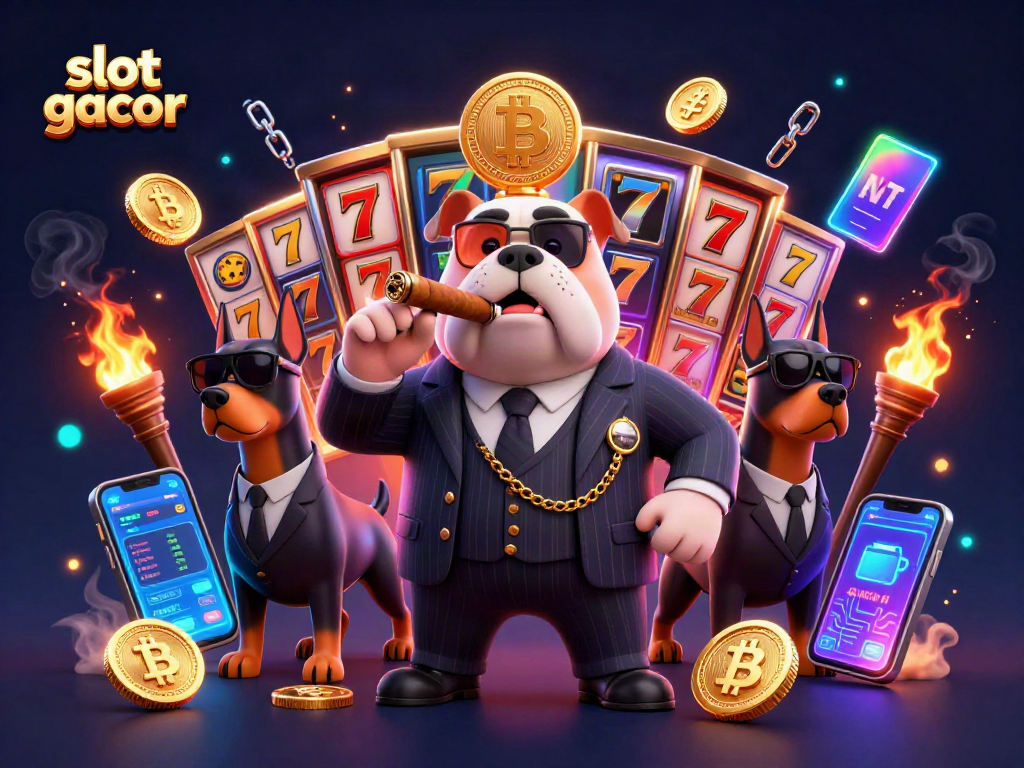 Experience thrilling action in slot gacor with this vibrant 3D illustration of a mafia boss and bodyguards.