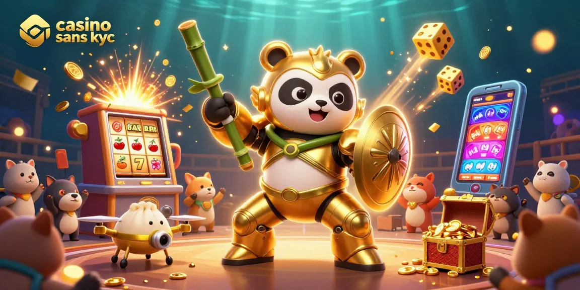 Jouez au casino sans KYC avec des robots mécaniques dans une illustration 3D vibrante.