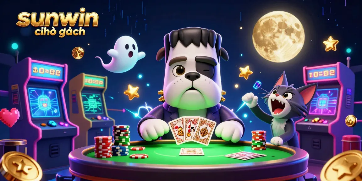 Join the fun at sunwin chính hãng, with a creative monster dealing cards in a vibrant casino.