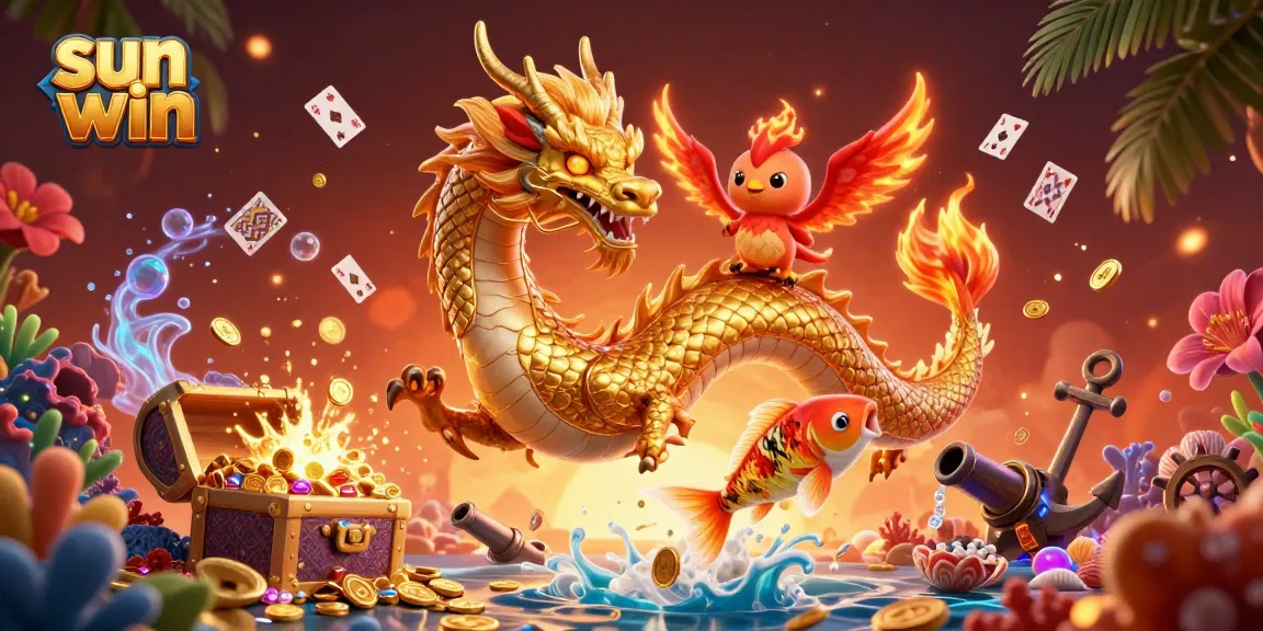 Experience thrilling action with sun win in a vibrant 3D casino scene filled with gold coins and fantasy elements.