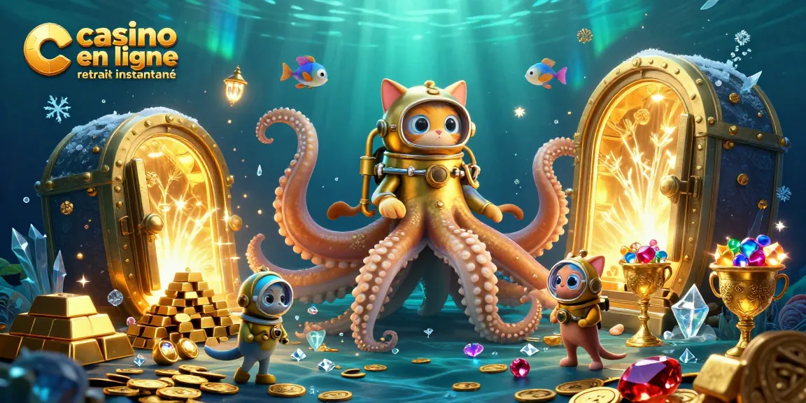 Découvrez le casino en ligne retrait instantané avec des gains illustrés par un kraken et un chat plongeur.