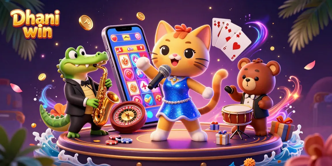 Join the Dhani win experience with vibrant gaming elements in this captivating casino illustration.