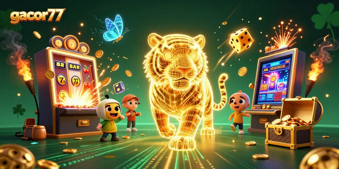 Gacor77 menghadirkan suasana kasino digital dengan harimau emas dan simbol slot yang luar biasa.