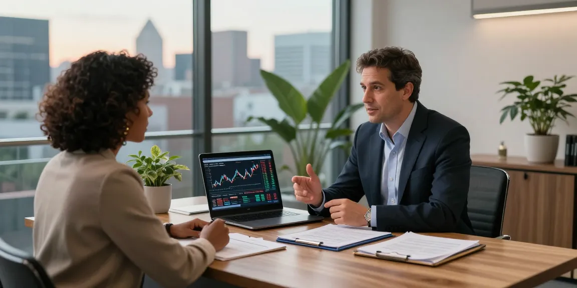 Serge Robichaud advising clients on financial strategies in a modern office.