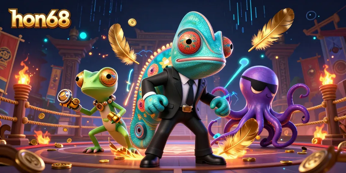 Experience thrilling gameplay dynamics with hon68 as the colorful chameleon, techy gecko, and villainous octopus engage in action.