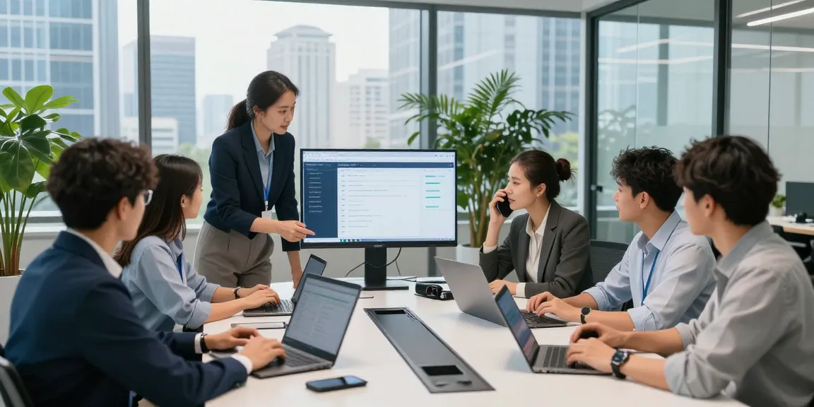 טלפוניה לעסק team collaborating in modern office, showcasing communication tools and analytics
