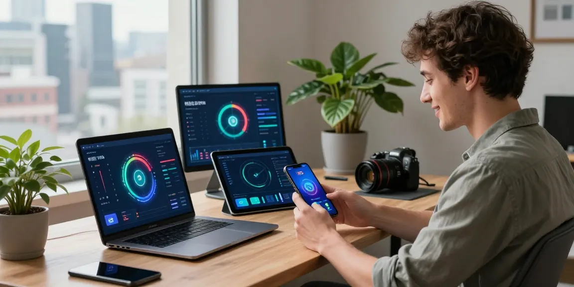 Experience seamless connectivity with 快连 VPN across devices in a modern workspace.