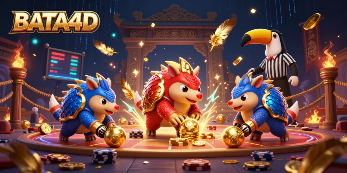 BATA4D pangolins roll golden balls while battling through poker chips in a vibrant casino scene