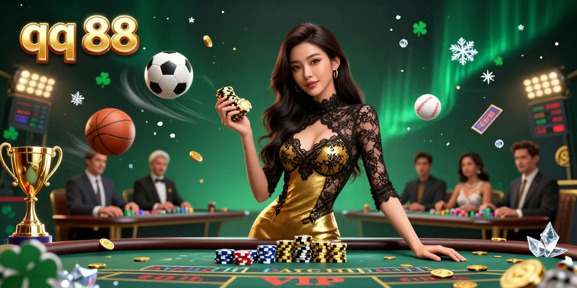 Experience thrilling games at qq 88 with a glamorous casino scene featuring a confident Asian woman and high-stakes action.