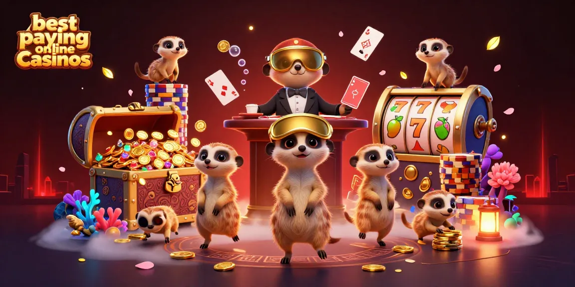 Experience the thrill of the best paying online casinos with meerkats running a vibrant casino.