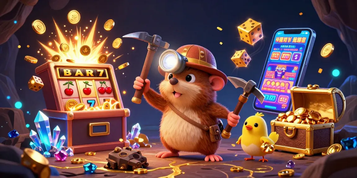 Experience the excitement of GG88 with a treasure hunter mole amidst symbols of jackpots and casino games.