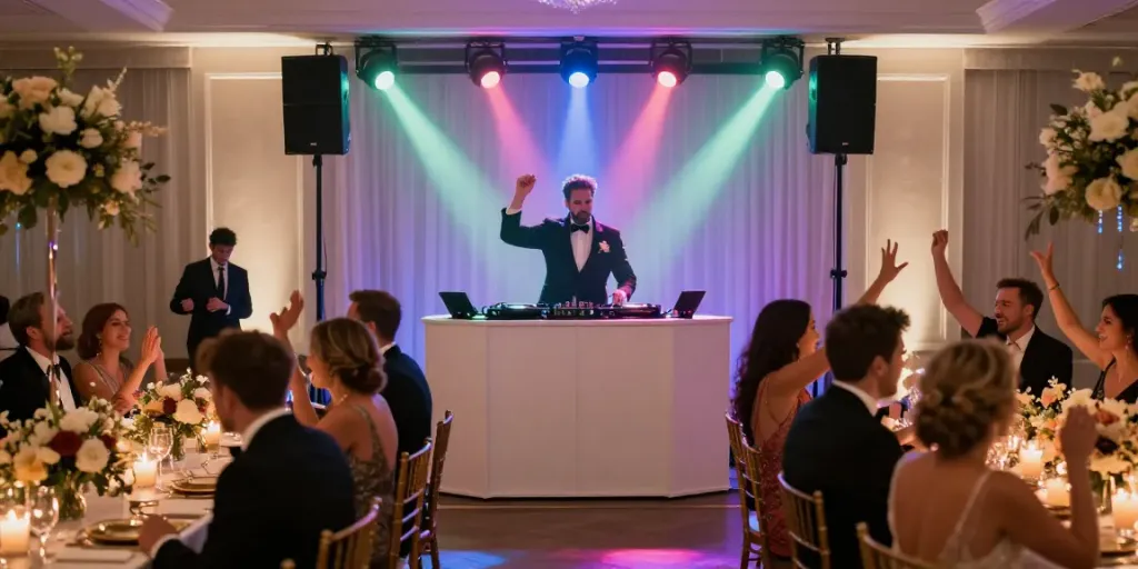 Hochzeit DJ Berlin Brandenburg sorgt für eine unvergessliche Tanzparty mit stimmungsvoller Beleuchtung.