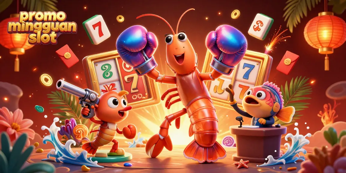 Win big with promo mingguan slot in an engaging 3D casino scene featuring lively aquatic characters.
