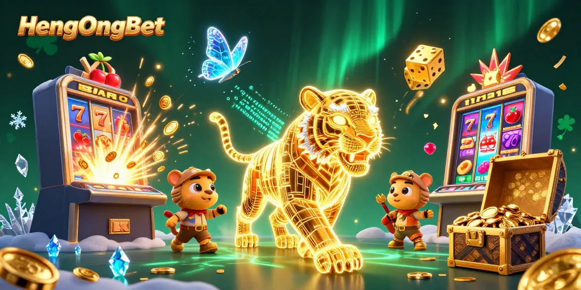 Experience the thrill of HengOngBet with a vibrant 3D casino illustration showcasing jackpot winnings and engaging gameplay.