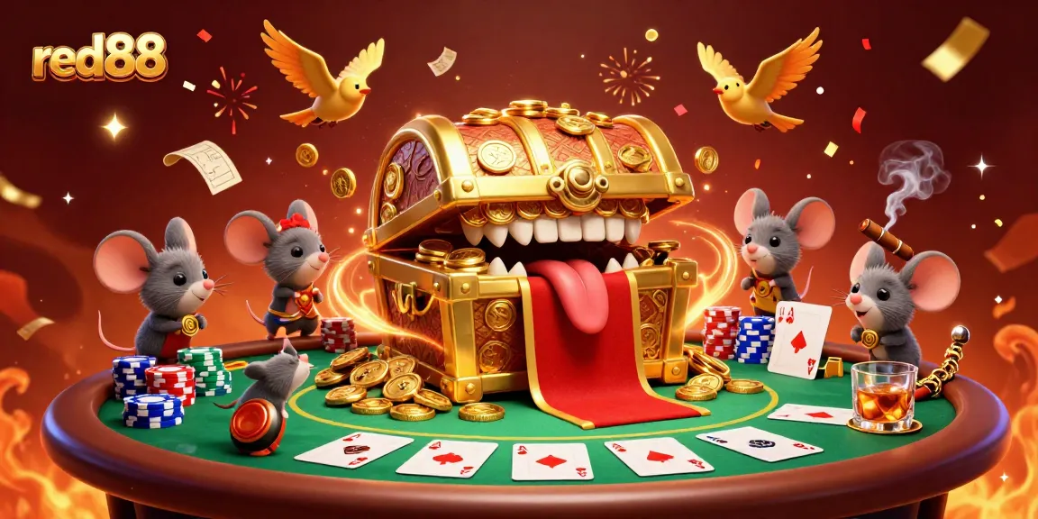 Engage with red88's thrilling poker action as adventurous mice are drawn to riches and excitement.