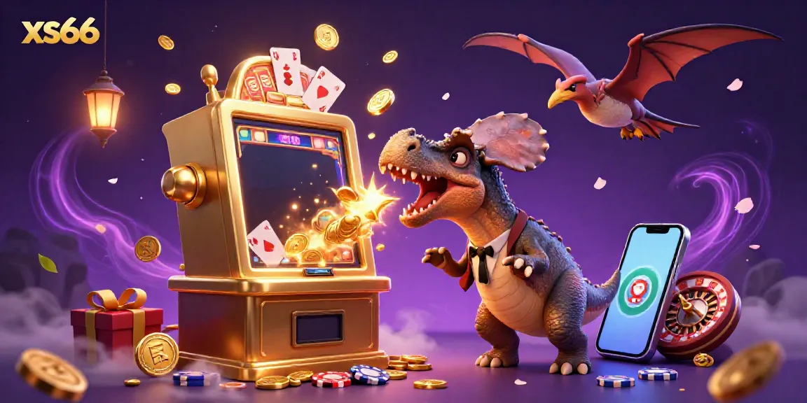 Experience thrilling wins with xs66 in this vibrant casino scene featuring dynamic characters and gaming elements.