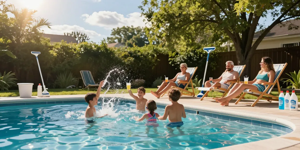Families enjoying oprema za bazene by a sunny poolside.