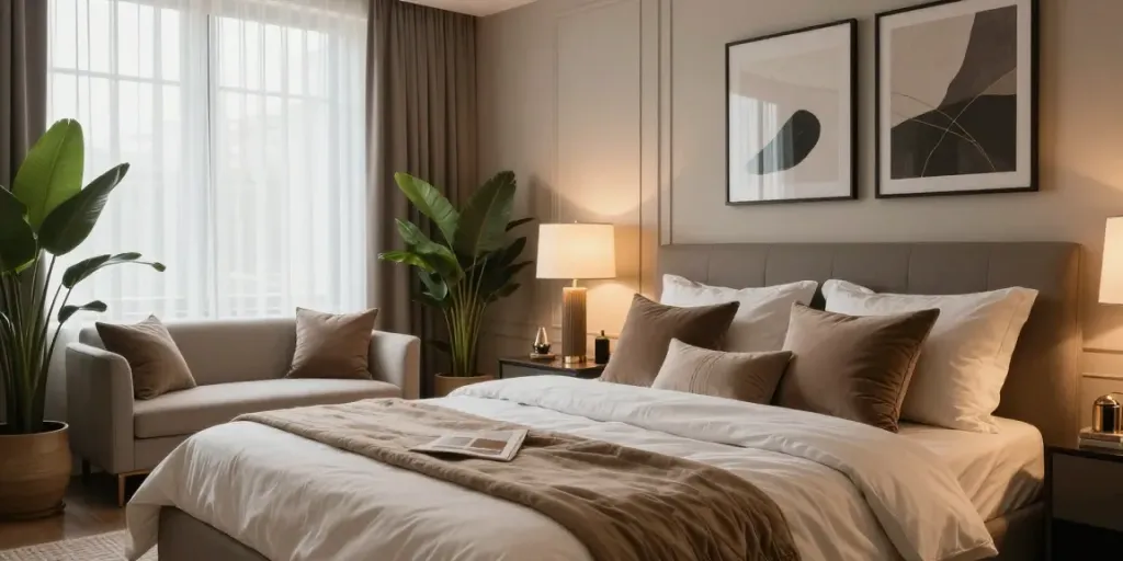 Luxurious bedroom showcasing rokok88 super style with elegant decor and soft natural lighting.
