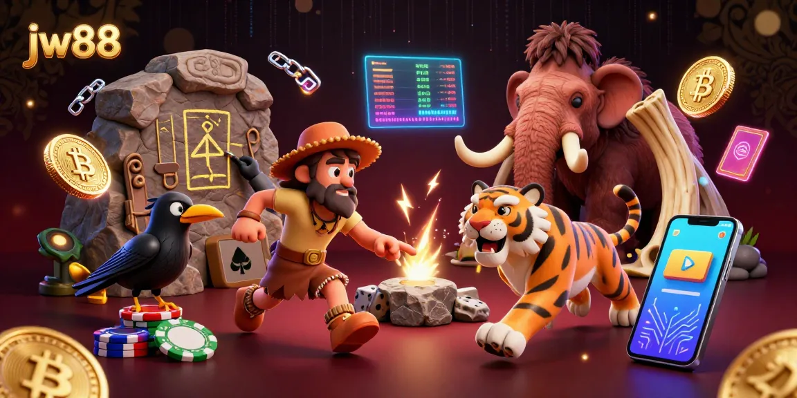 Engage in exclusive gaming with jw88, featuring a vibrant casino scene with neon elements and crypto symbols.