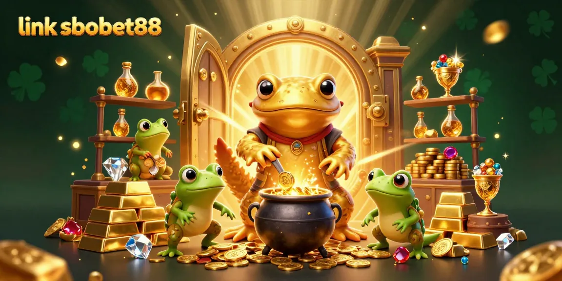 Place bets and win with link sbobet88 in a dynamic 3D casino scene, featuring golden treasures and lively characters.