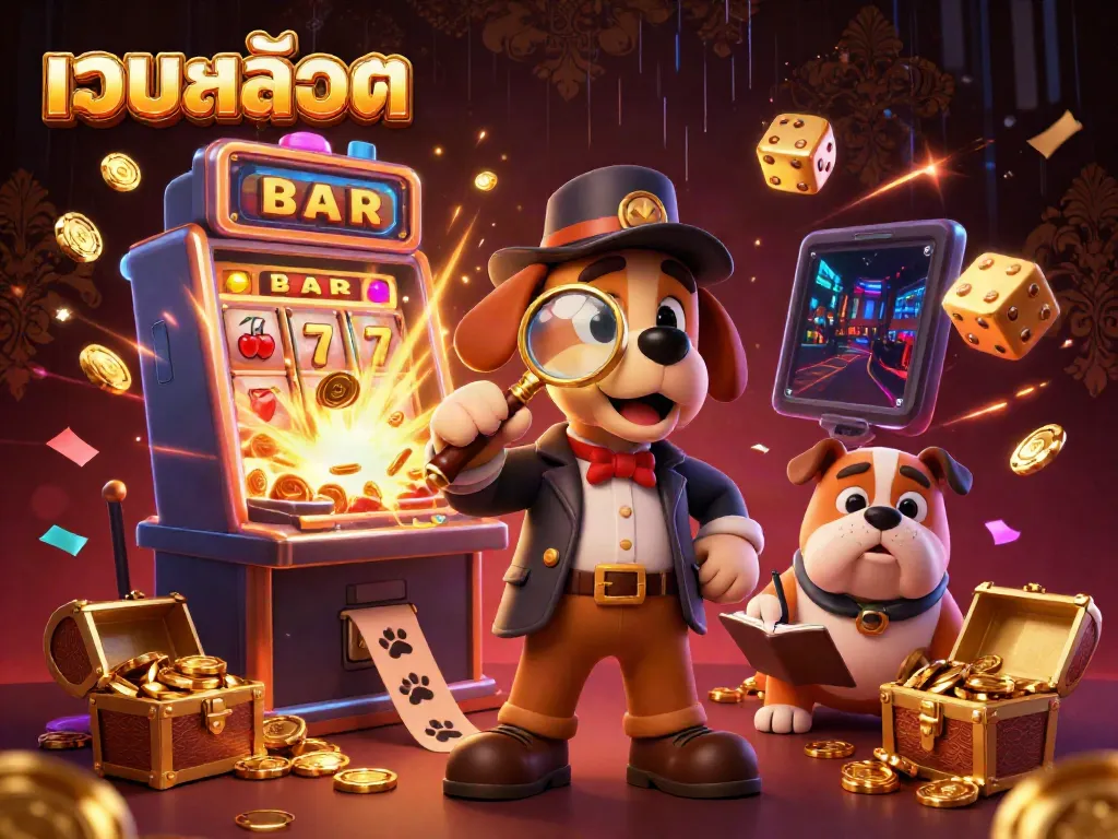Engage in เว็บสล็อต action with cartoon characters amidst a vibrant jackpot explosion and casino game elements.
