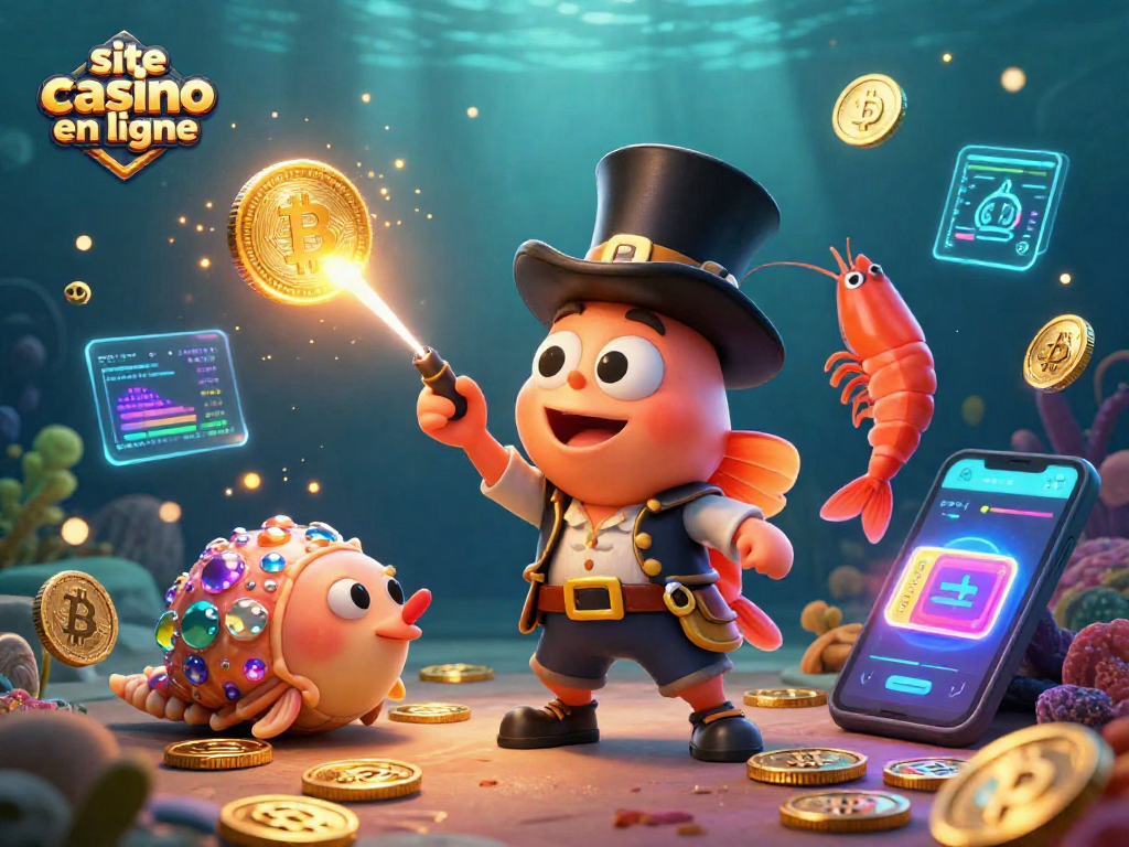 Jouez sur le site casino en ligne avec un poisson-lanterne et des pièces dorées scintillantes.