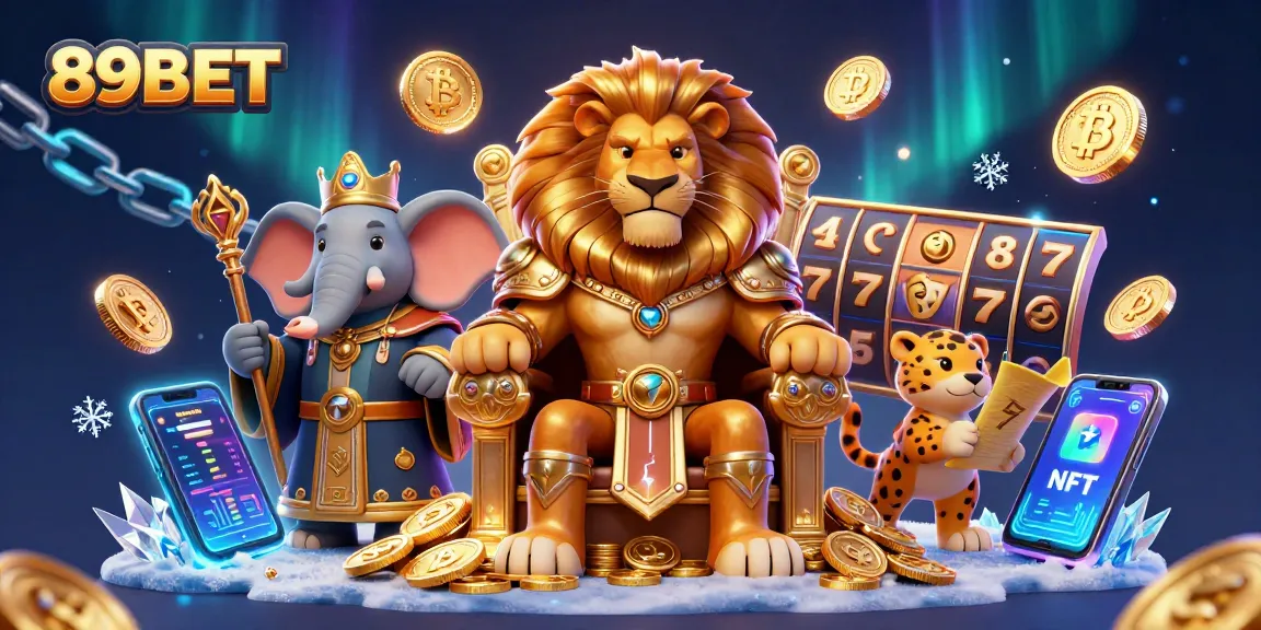 Experience winning with 89BET's thrilling gaming illustration featuring a royal lion king and vibrant casino elements.