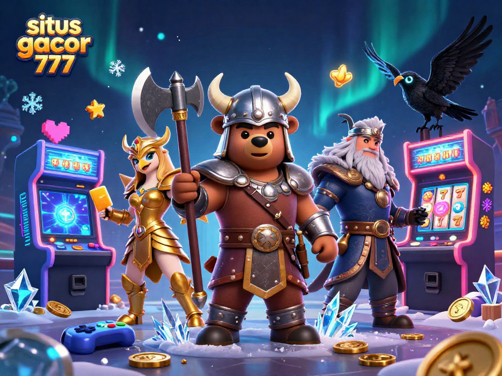 Experience the excitement of situs slot gacor 777 with a Viking bear and Valkyrie eagle in this vibrant scene.