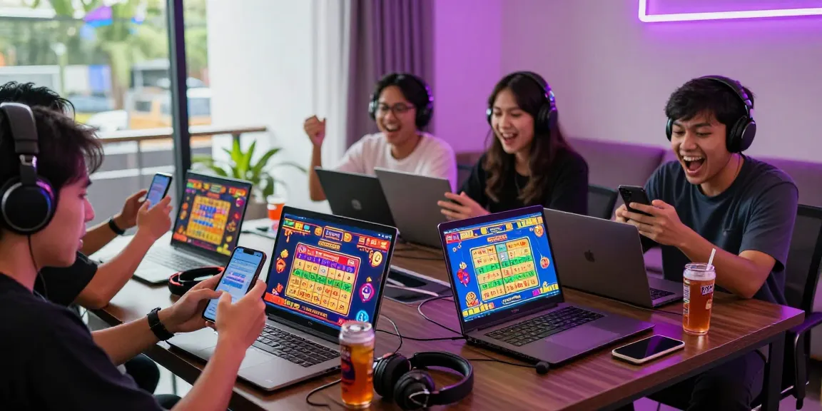 Engaged players checking results on the Pasaran Togel Terlengkap in a vibrant online gaming environment.