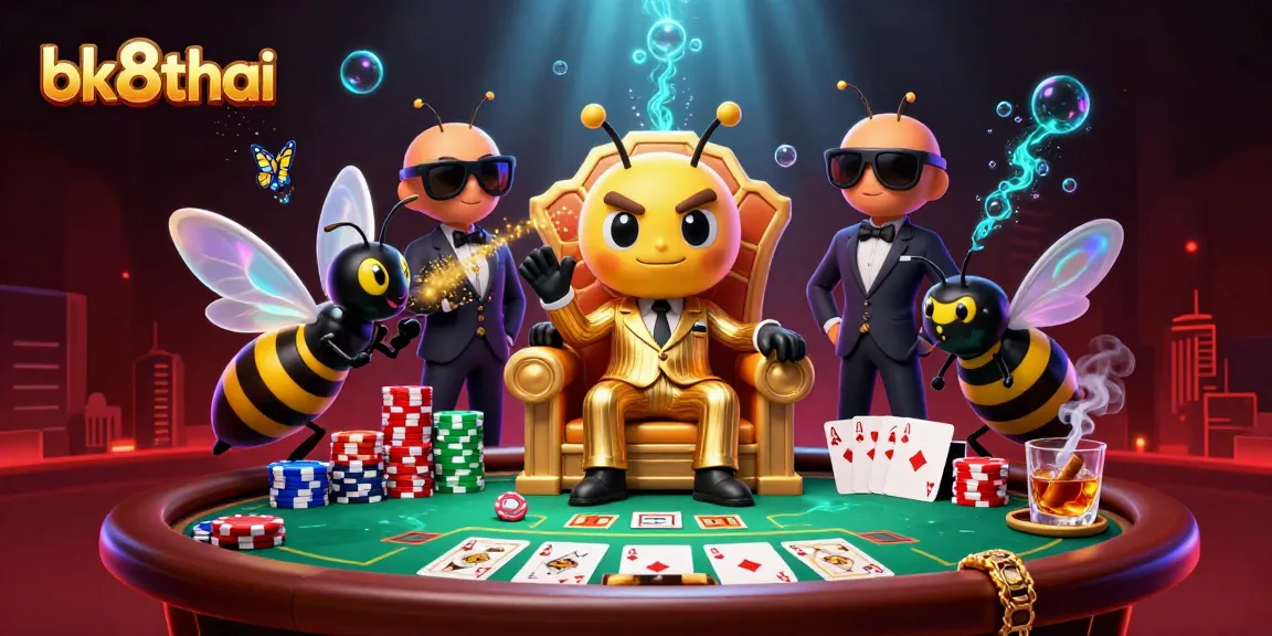 Engage in thrilling poker with bk8thai as bosses and informants strategize in a vibrant casino scene.
