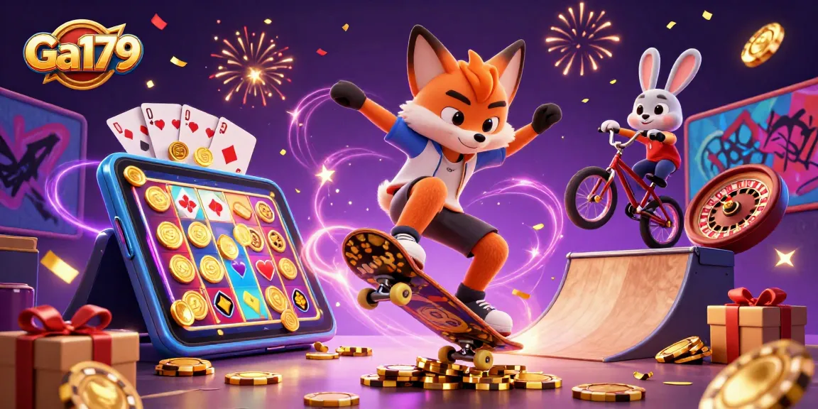 Ga179 showcases a vibrant cartoon scene of gambling action with a fox and rabbit in a casino environment.