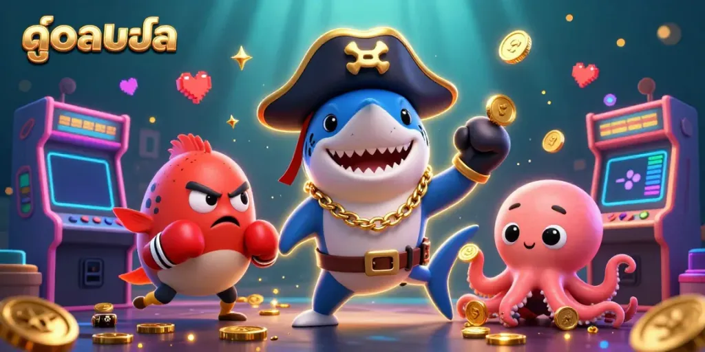 Experience thrillingบอลสด in a vibrant 3D casino scene with animated characters and gaming elements.