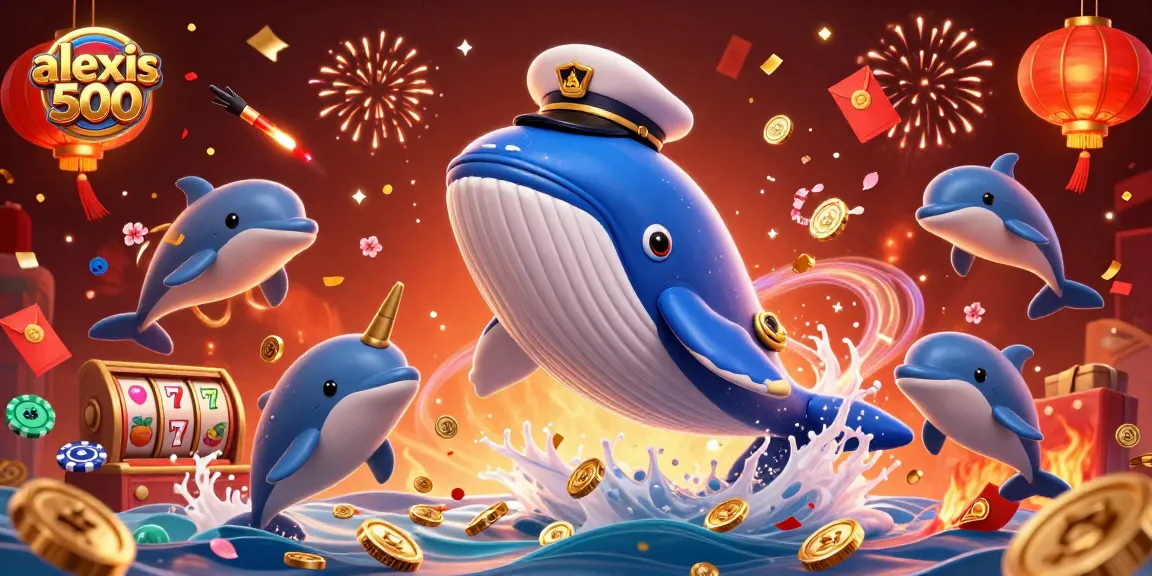 Engage in winning strategies with alexis 500 while celebrating over piles of coins and lucky symbols.