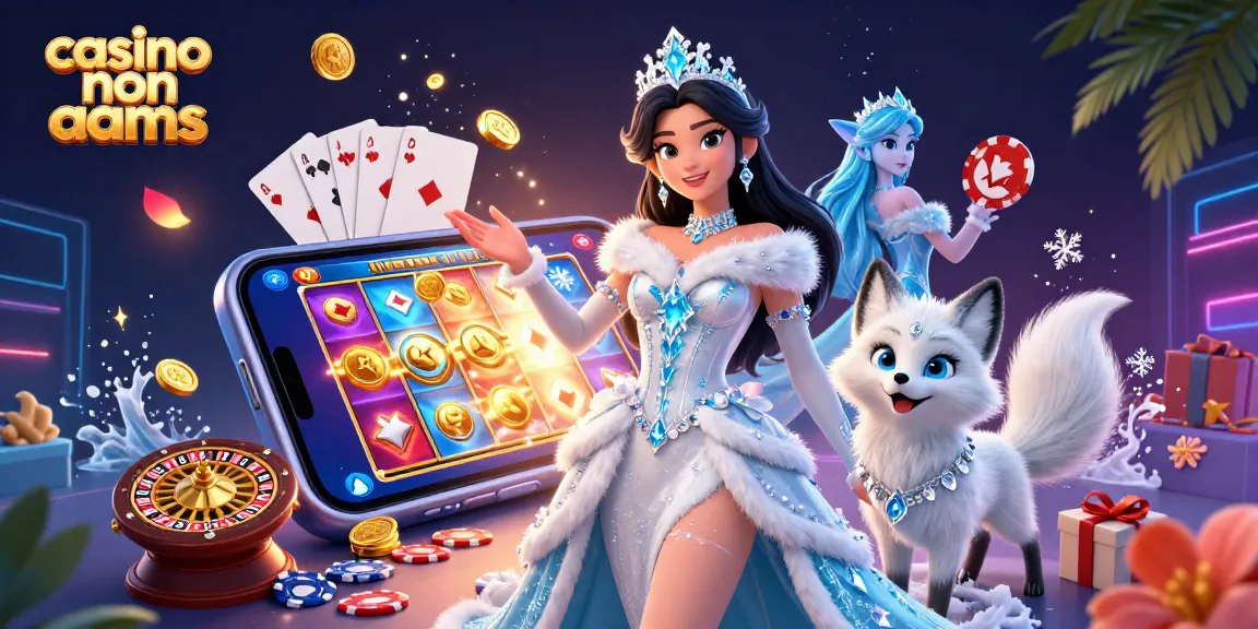 Interagisci con il gameplay dei casinò non AAMS che presenta una straordinaria regina dei ghiacci con un affascinante volpe artica, circondata da elementi di gioco vibranti.