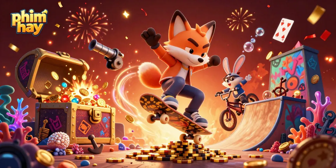 Experience thrilling phim hay casino action as a fox and rabbit perform spectacular tricks over poker chips.