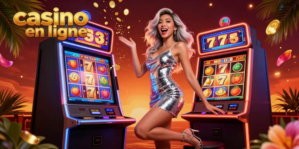 Célébrez vos victoires au casino en ligne avec une illustration 3D vibrante d'un joueur joyeux au milieu des machines à sous.