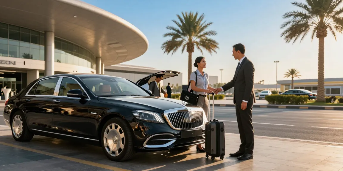 luxury airport drop off dubai scene with chauffeur assisting traveler at Dubai airport