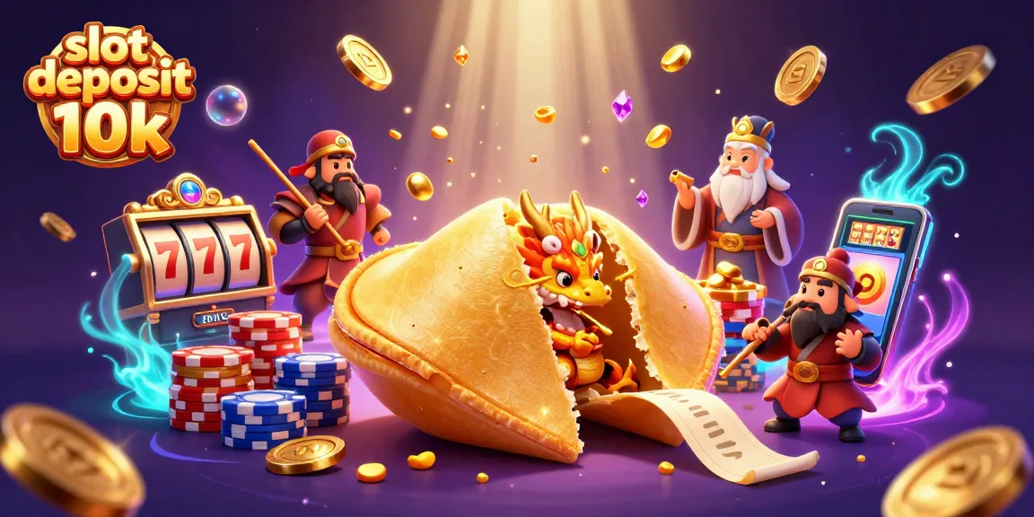 Experience excitement with slot deposit 10k through an engaging cartoon illustration featuring jackpots and winning symbols.