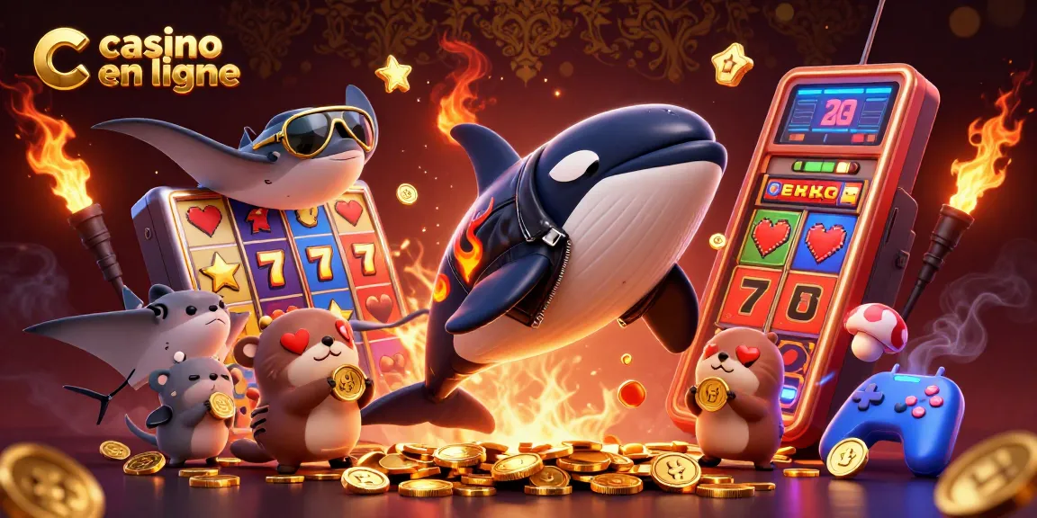 Jouez à des jeux de casino en ligne avec des personnages marins amusants, tels qu'une orque et une raie, enrichis de pièces d'or.