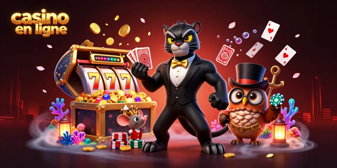 Jouez avec le casino en ligne dans une scène animée de personnages fascinants et d'éléments de jeu.