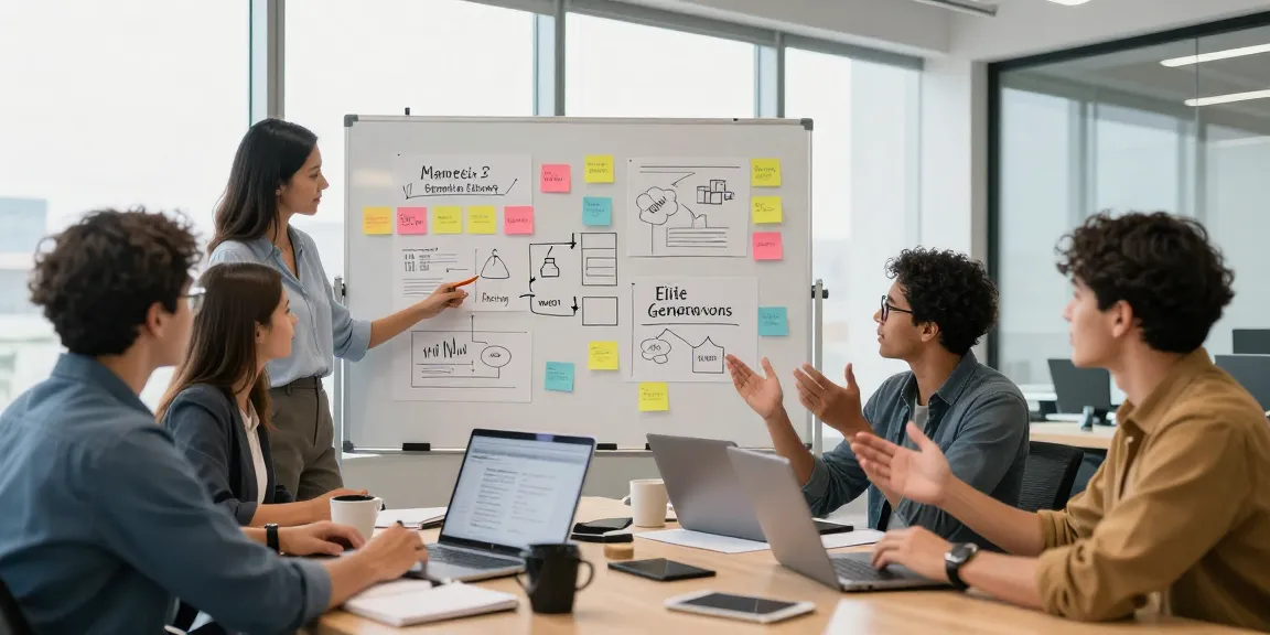 Team collaboration in a modern office environment promoting Elite Generations marketing strategies.