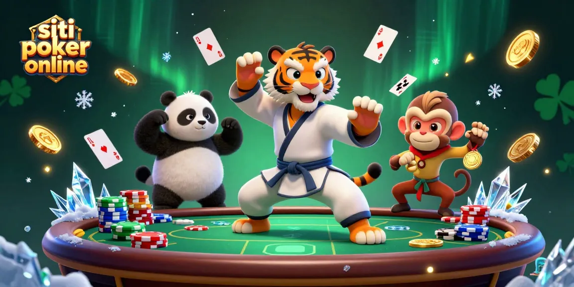 Scopri i migliori siti poker online mentre un maestro tigre kung fu compie pose di arte marziale sul tavolo da poker.