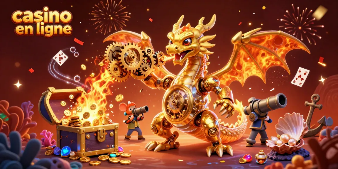 Jouez et gagnez sur un casino en ligne avec un dragon mécanique et des trésors animés.
