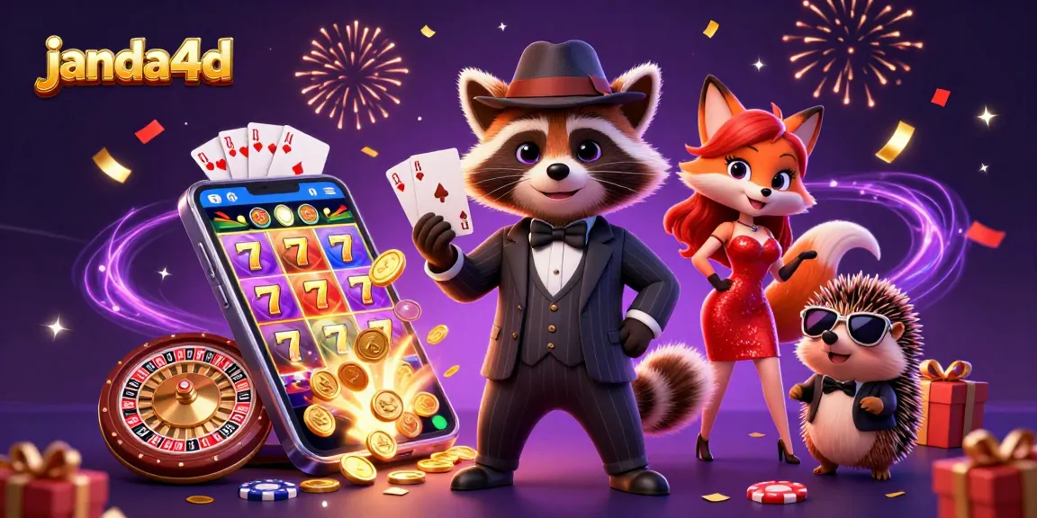 Permainan slot berenergi dalam janda4d dengan karakter rapi dan koin emas.