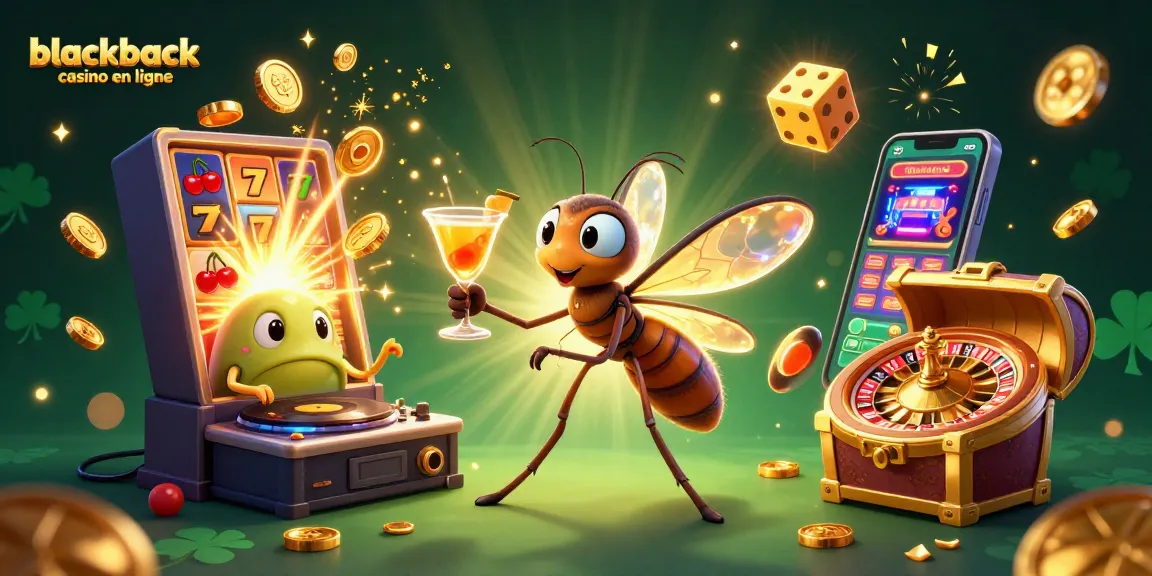 Gagnez au blackjack casino en ligne avec une scène animée réunissant un moustique en ambre et un DJ trilobite.