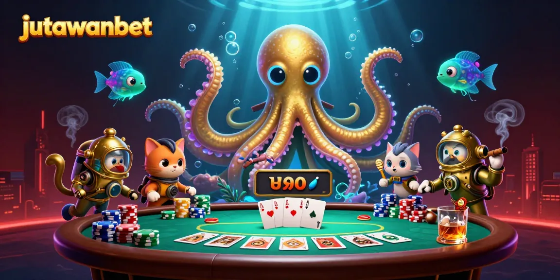 Experience thrilling poker action with jutawanbet in this colorful underwater casino scene.